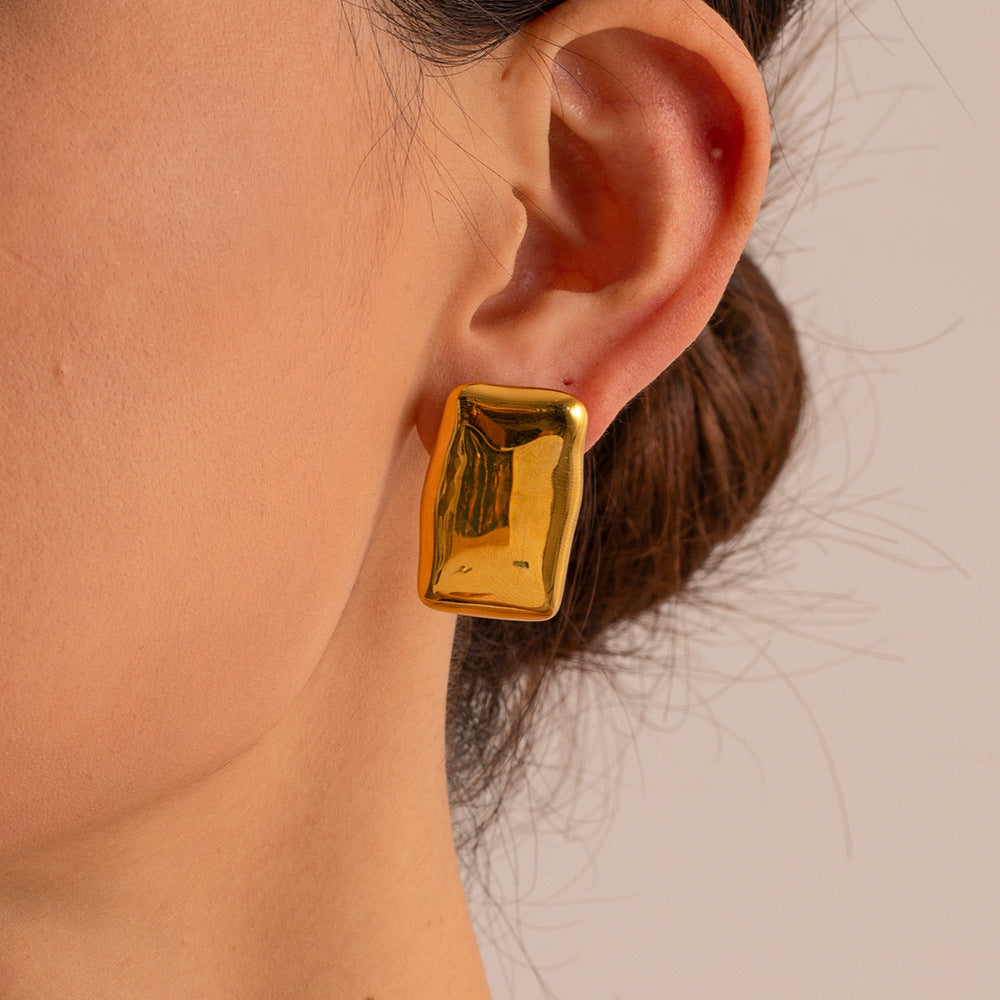 5pcs Simple Retro New 18K Gold High Grade Sense Rectangular Earrings Drop Female Cool Accessories