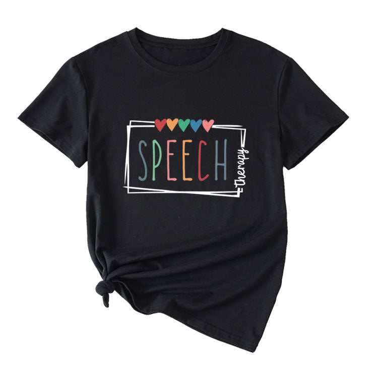 Women's Casual Crew-Neck T-Shirt Speech Therapy Loose Short Sleeves