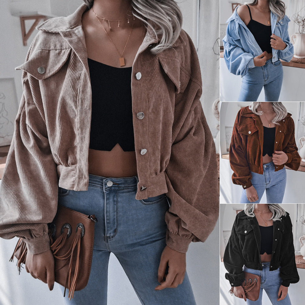 Wind Autumn Winter Lantern Long Sleeve Corduroy Casual Short Jacket Women's Wear