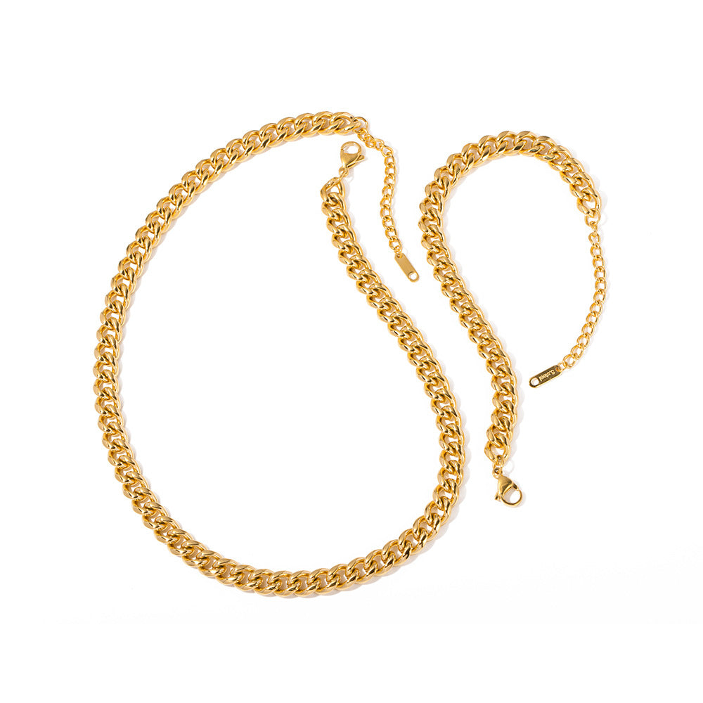 5pcs New Necklace Stainless Steel Temperament Clavicle Chain Light Luxury Niche Cuban Chain Pendant Necklace Bracelet Jewelry
