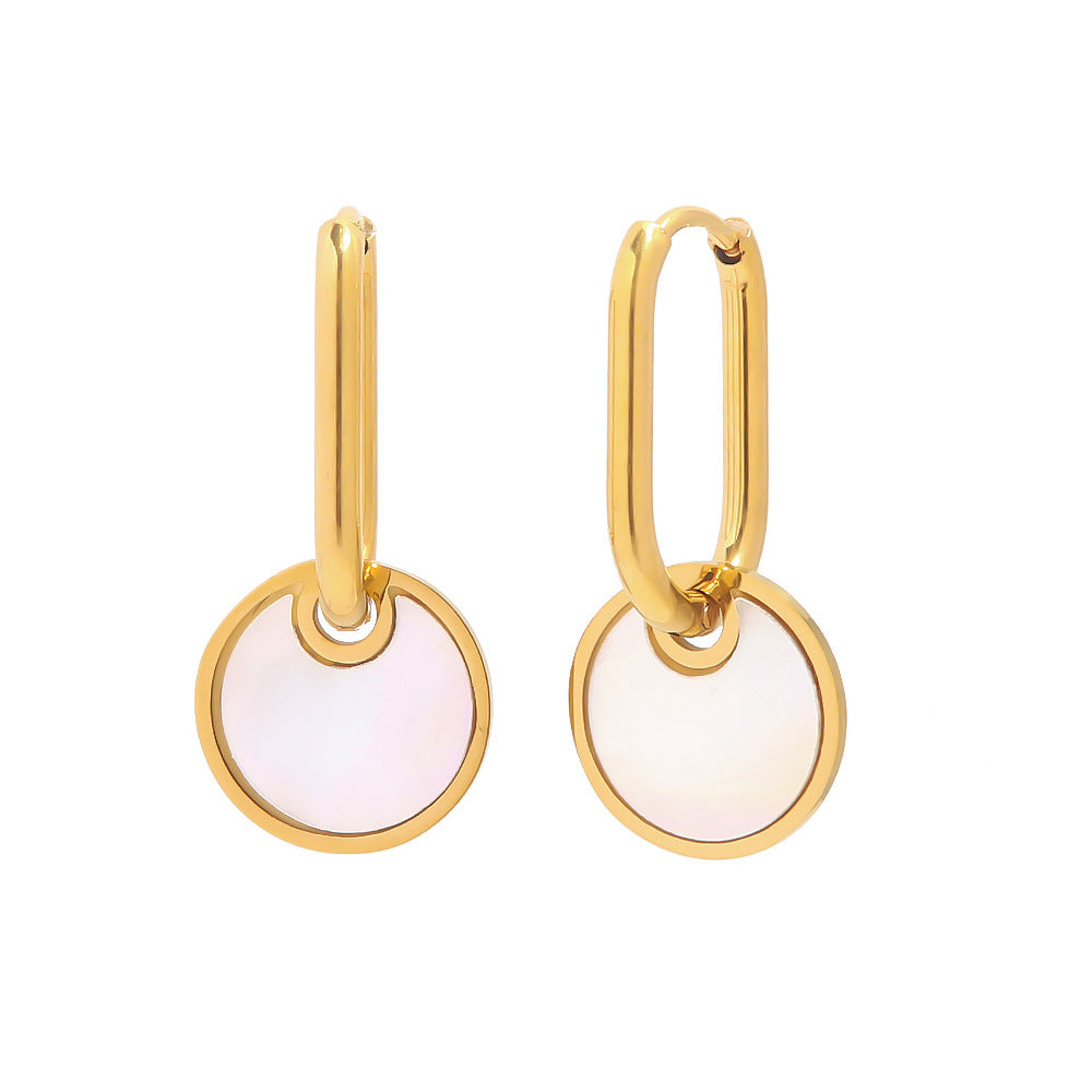 5pcs Women's Fashion All-Match New Titanium Steel Earrings 18K White Fritillary Round Brand Pendant Earrings Jewelry