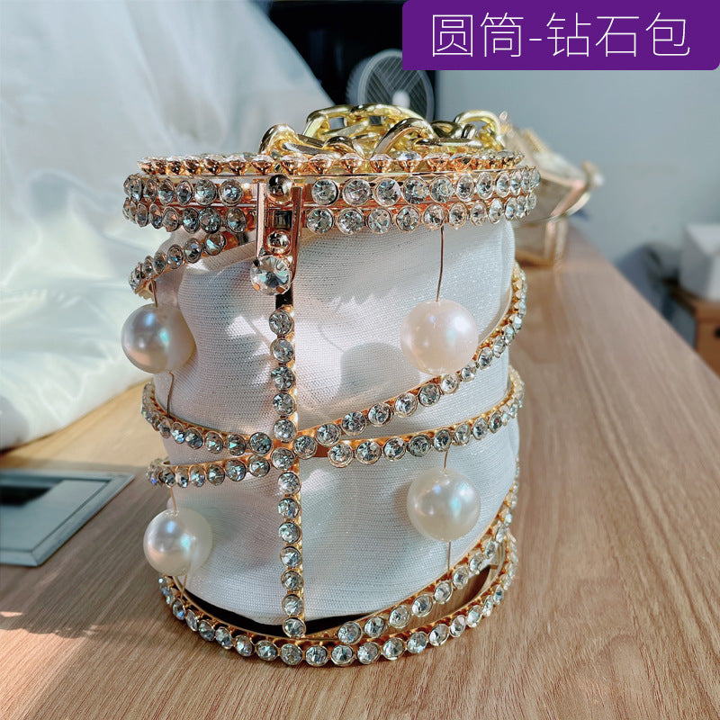 Summer New Popular Diamond-Encrusted Niche Diy Dinner Party Pearl Hand-Held Diagonal Banquet Bag
