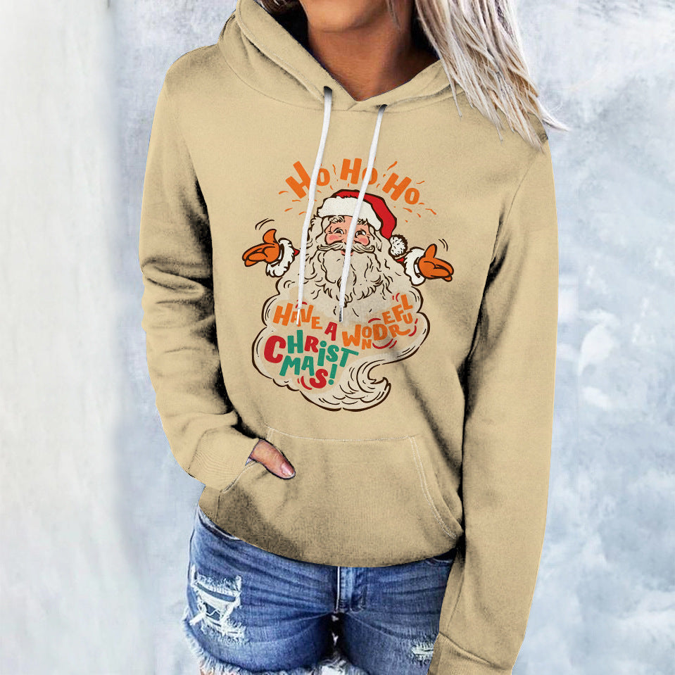 Women's Autumn New Christmas 3D Digital Print Loose Hooded Hoodie For Women
