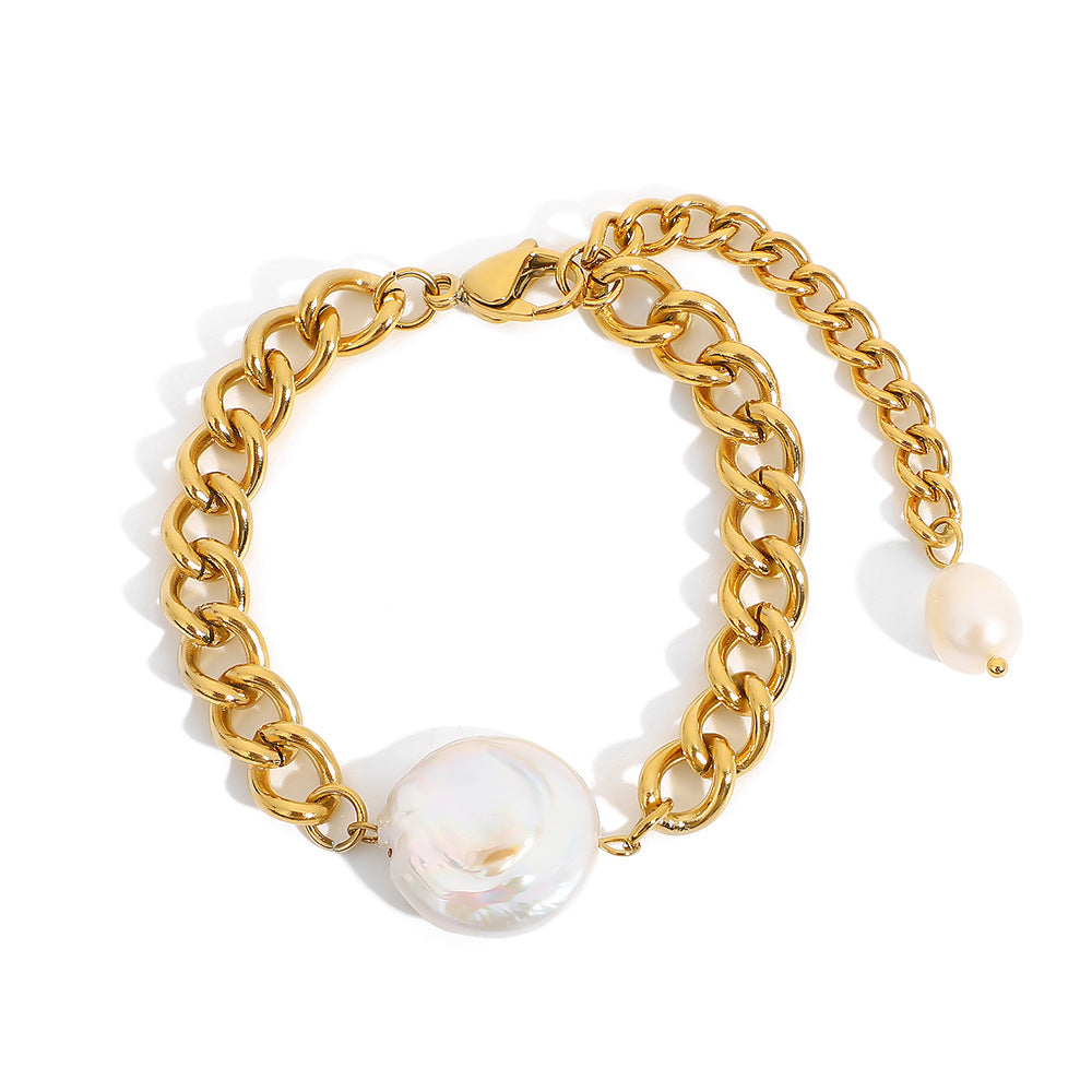 5pcs Pearl Retro Everything Temperament Accessories Antique Gold Bracelet For Girls Simple Fashion Stainless Steel Cuban Bracelet
