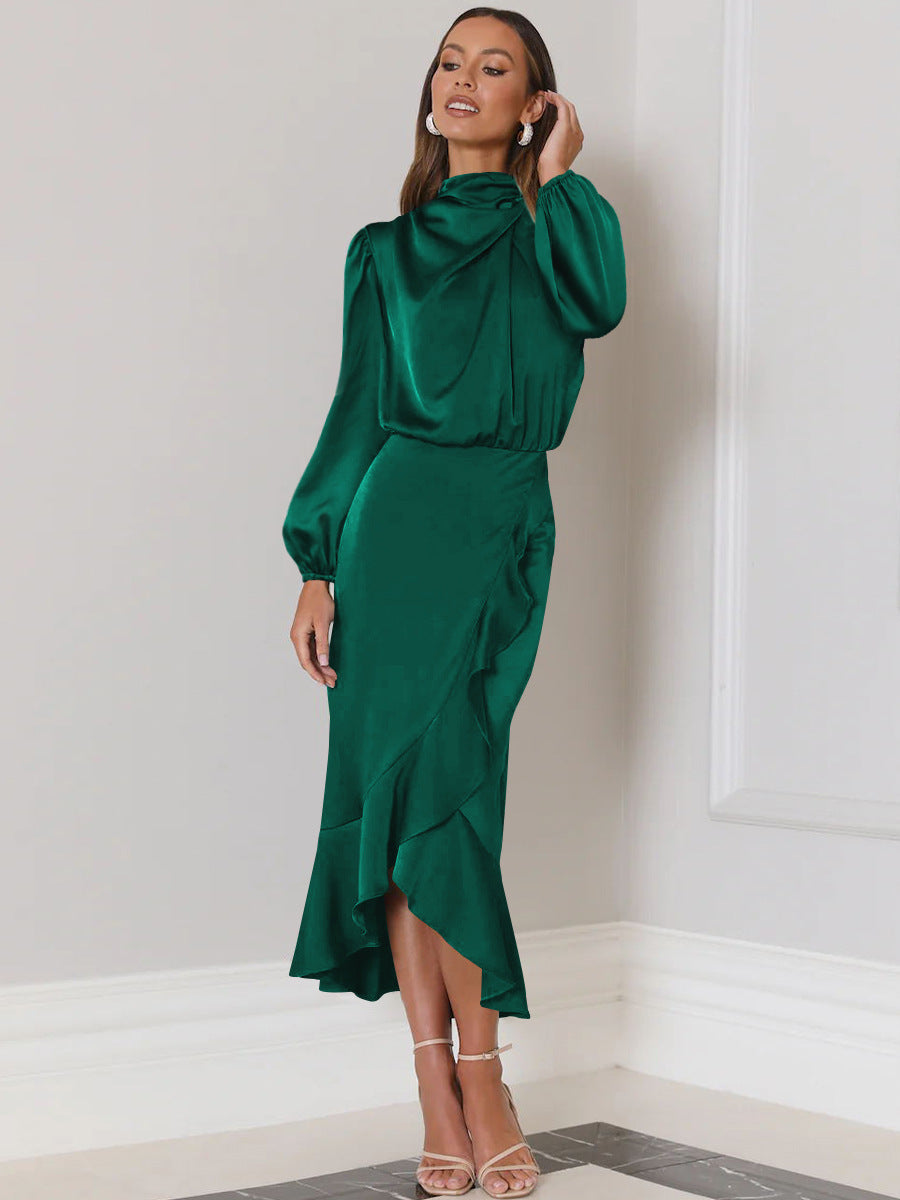 Fishtail Dress High-Grade Satin Long-Sleeved Loose Dress Temperament Elegant Women's Evening Dress