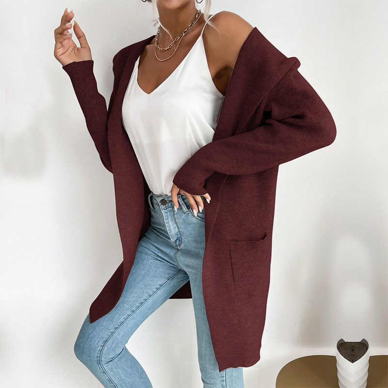 Autumn and Winter Women's Hooded Knitted Sweater Cardigan Coat