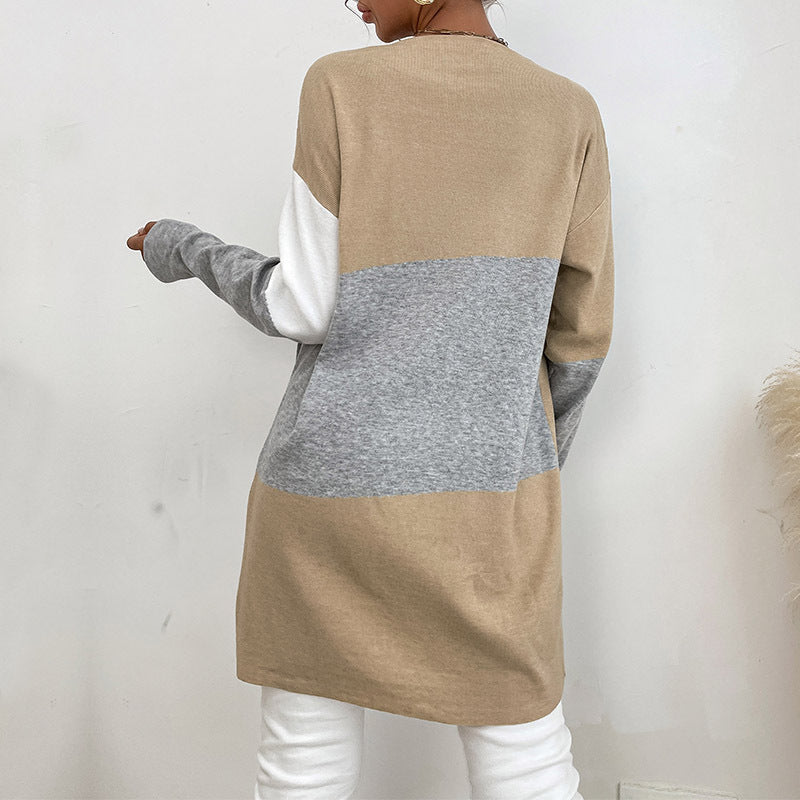 Chic Autumn and Winter Knitted Long Sleeve Color Sweater Cardigan for Women