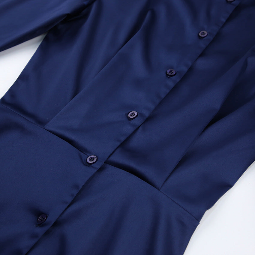 Long-Sleeved Shirt Dress Shoulder Pad Autumn New Sexy Slim Bag Hip Skirt Temperament Women