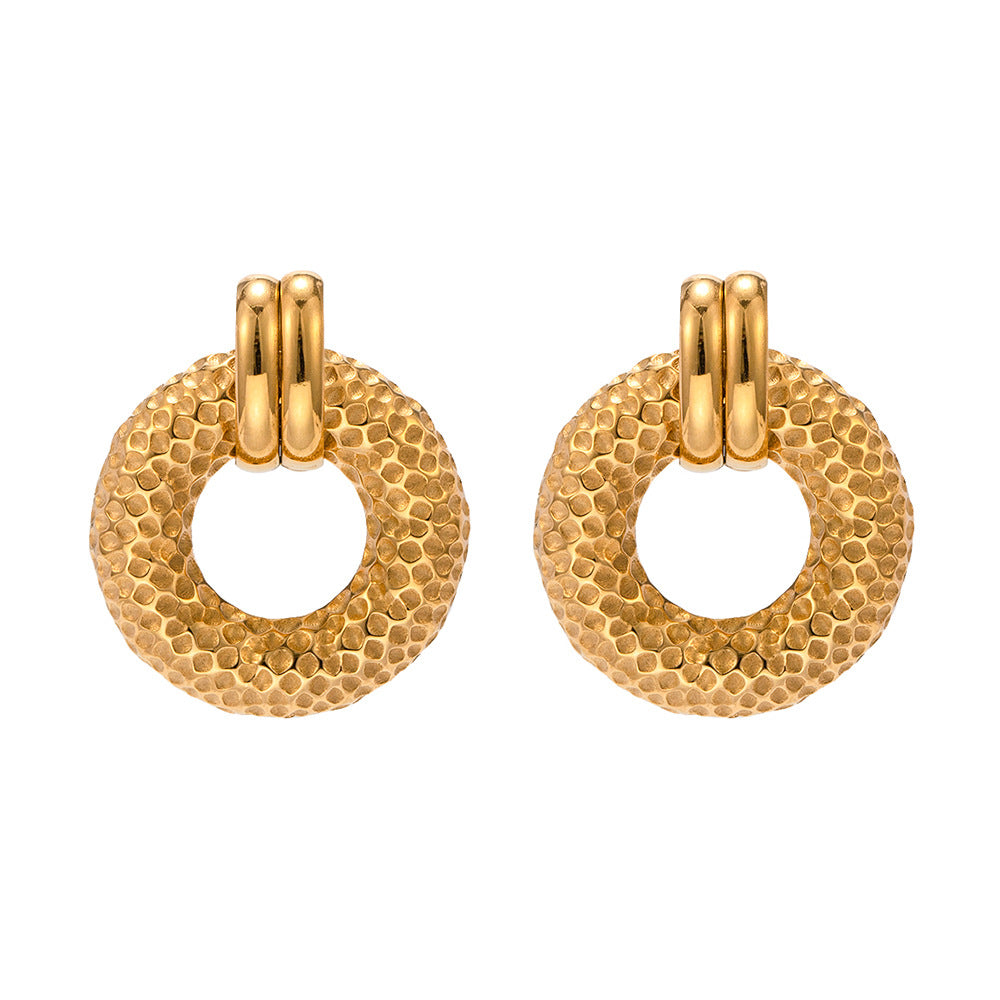 5pcs Accessories 118K Gold Stainless Steel O-Shaped Hammer Earrings Designed To Feel Stylish Earrings