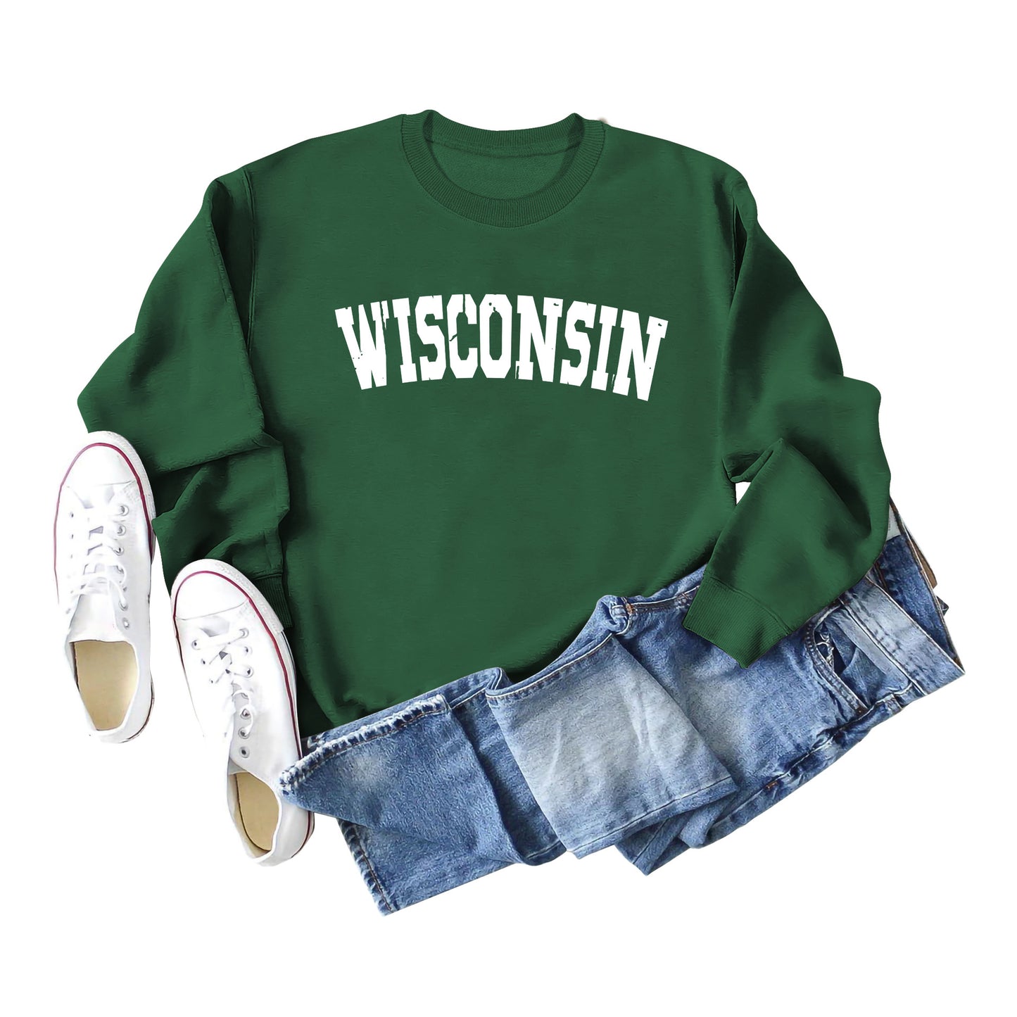 Women's Autumn And Winter Clothing Wisconsin Letter Print Casual Loose Round Neck Hoodie