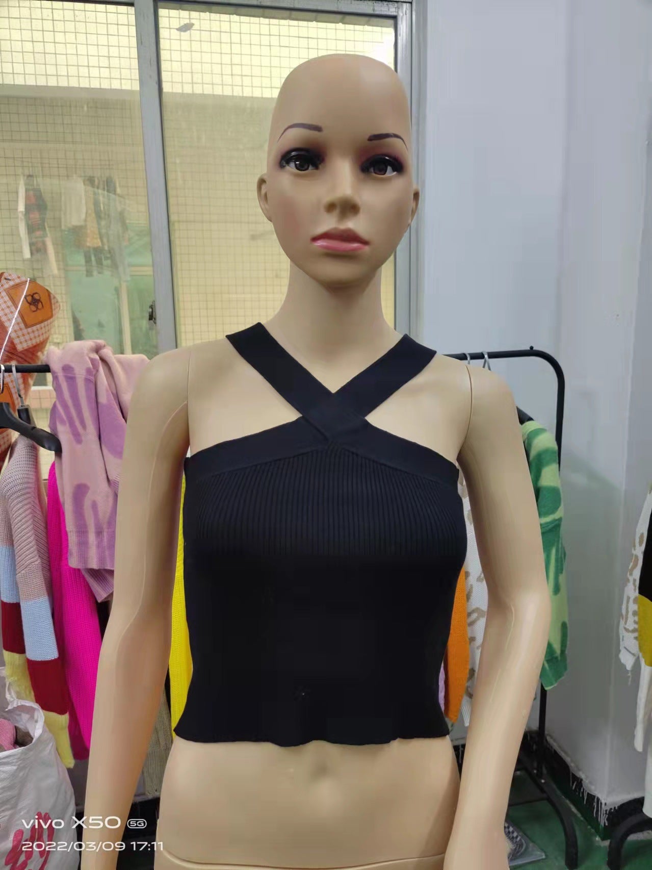 Cross-Neck Knitted Halter Small Vest Backless Tight Thin Bandage On The Chest