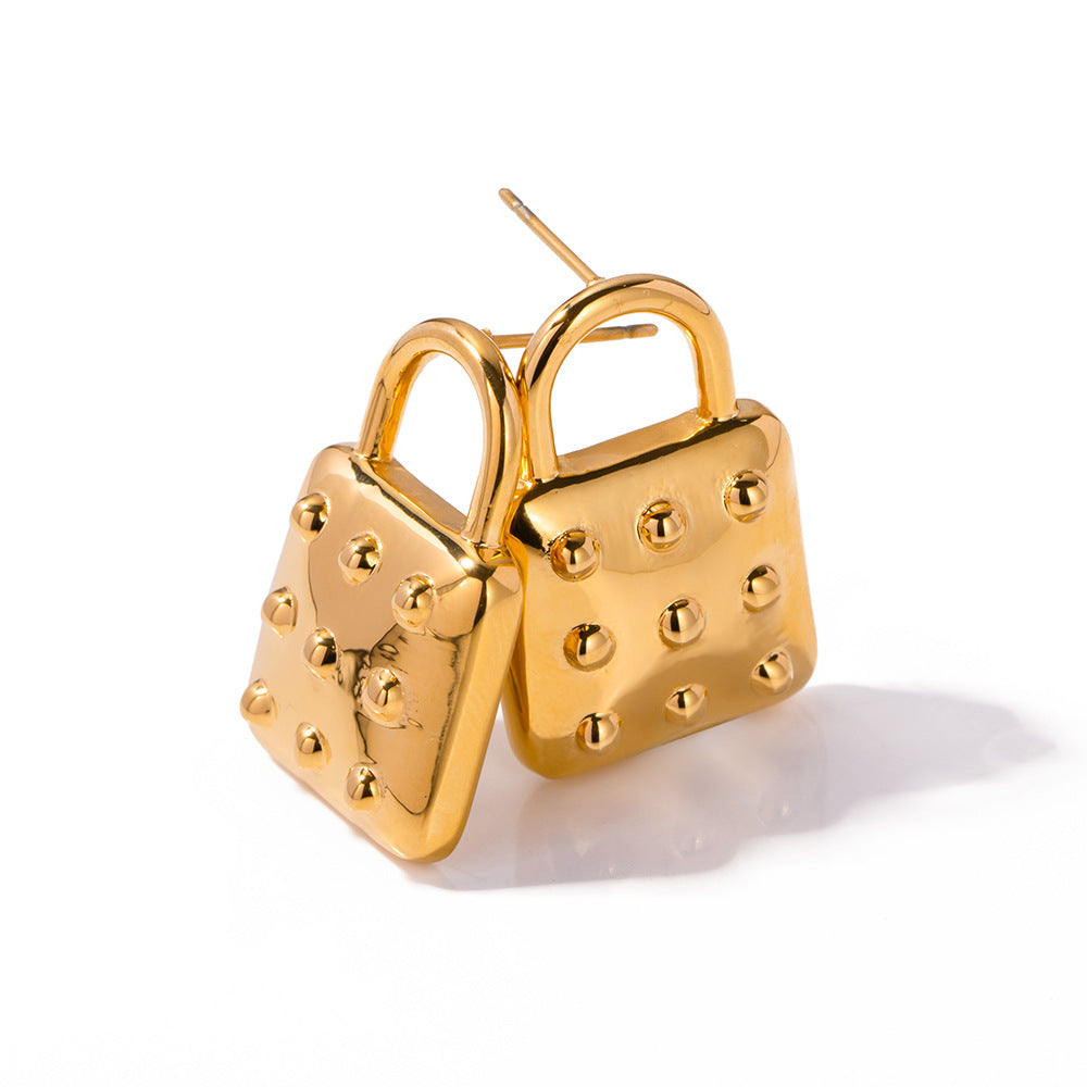 5pcs Titanium Steel Lock Earrings Stud New Fashion Temperament Niche Design Female Earrings Punk Earrings