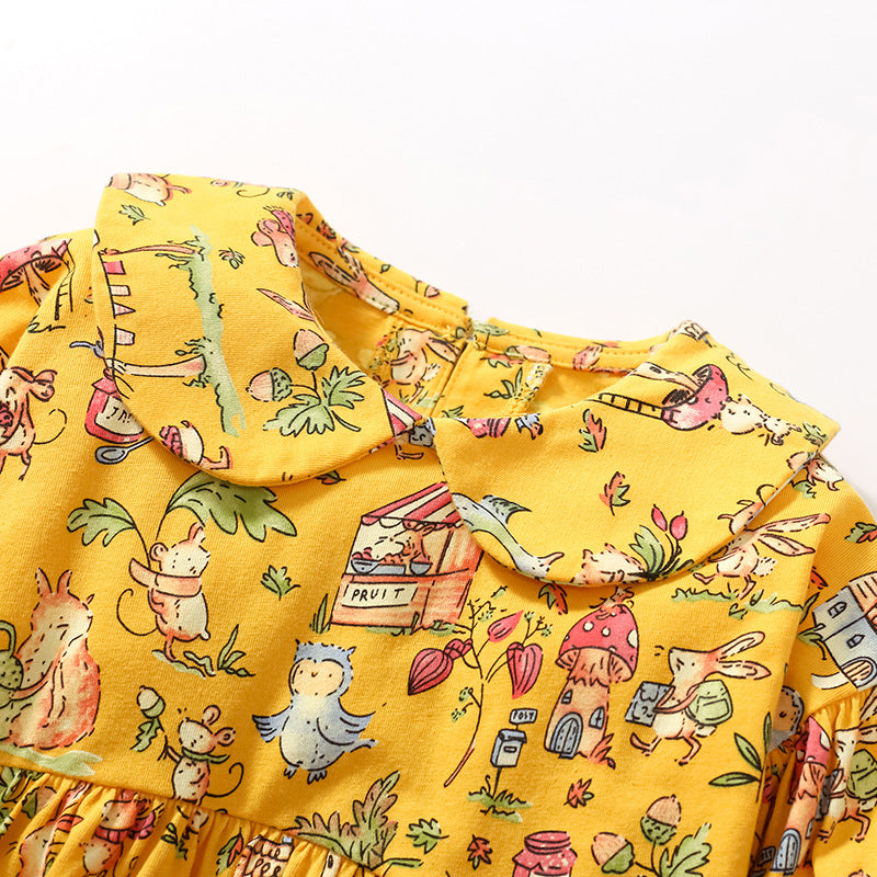 Autumn Long-Sleeved Children's Skirt Girls' Dress Cotton Casual Children's Dress