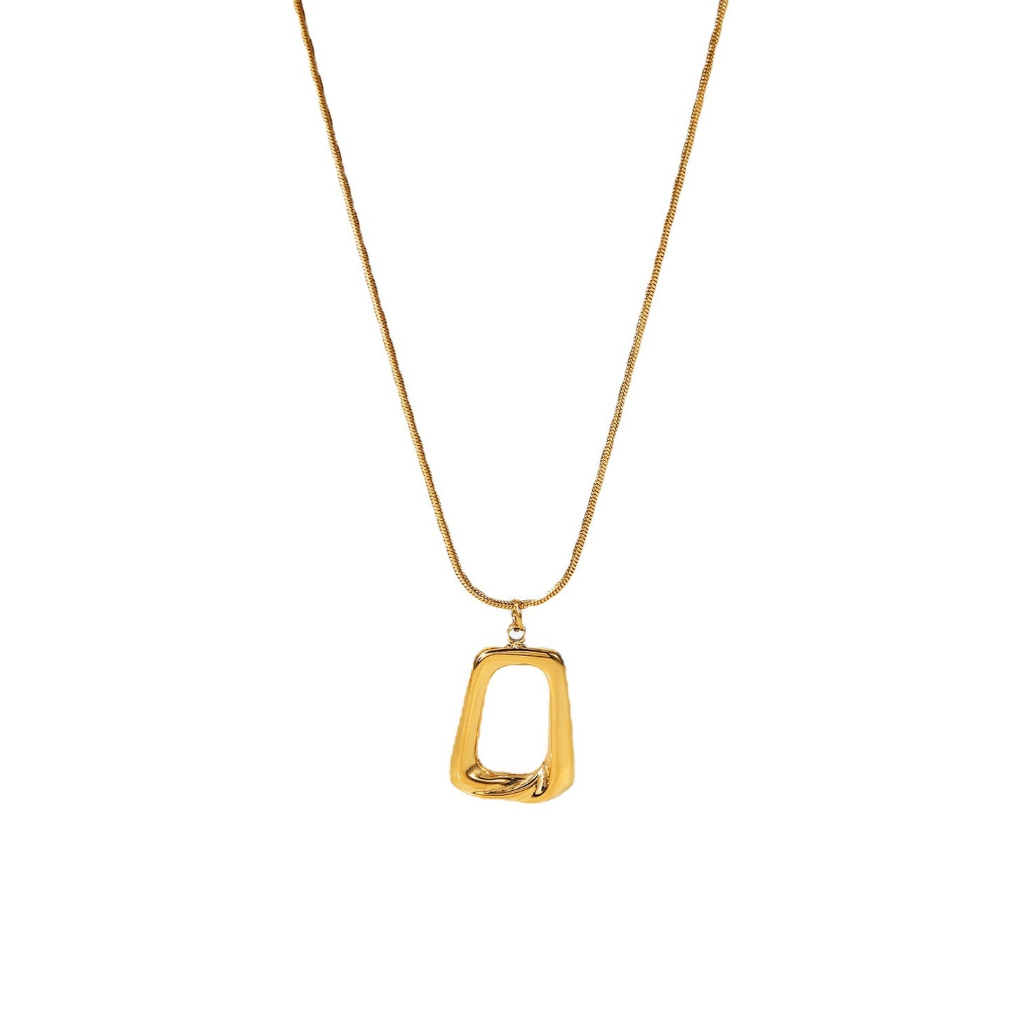 5pcs Style New Vintage Stainless Steel Trapezoidal Necklace 18K Gold Plated Hollow Square Pendant Necklace Fashion Jewelry Women