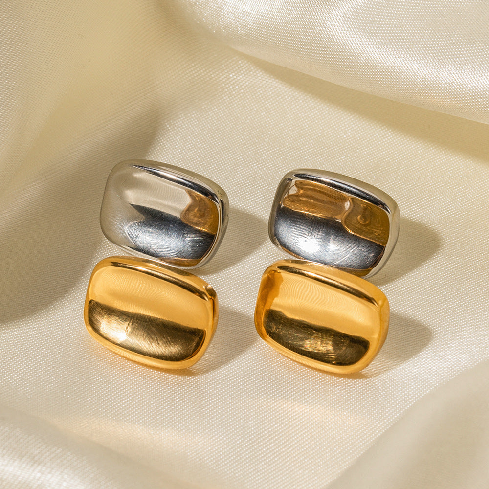 5pcs 18K Gold Stainless Steel Cold Air Rectangular Earrings Do Not Fade Polished Earrings Women Fashion Accessories
