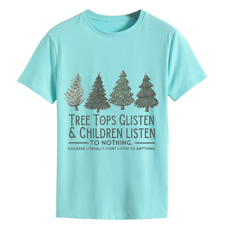 Tree Tops Round Neck Fashion Letter Top Women's T-Shirt Loose Short Sleeves