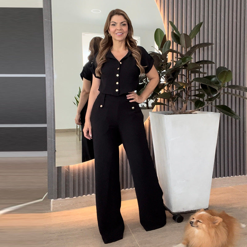 Women's Autumn New Fashion Irregular Short Shirt Wide Leg Trousers Casual Suit