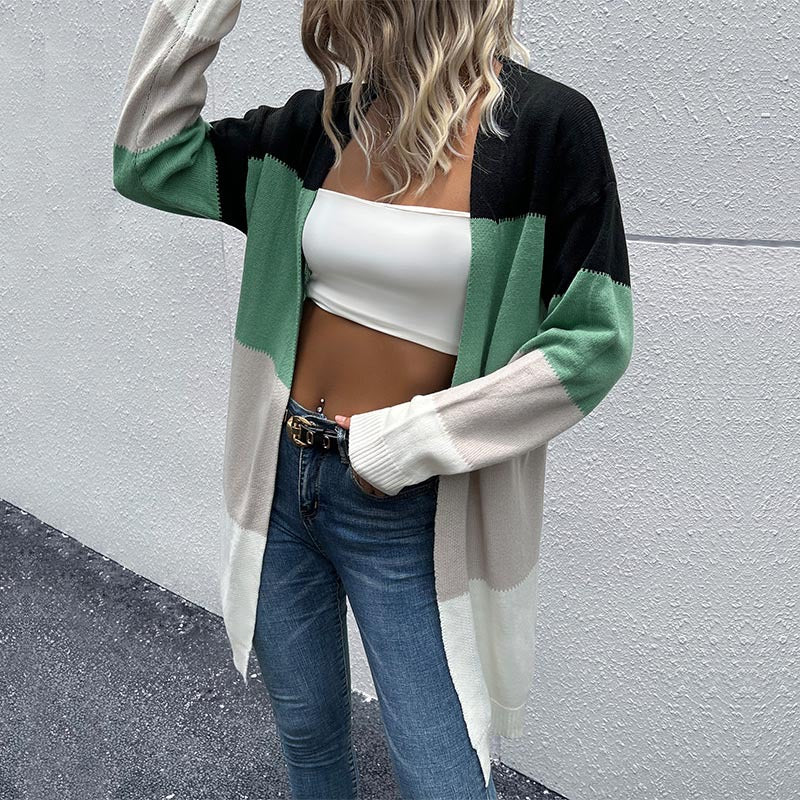 New Autumn And Winter Fashion Women's Long-Sleeved Color Sweater Cardigan Coat Women