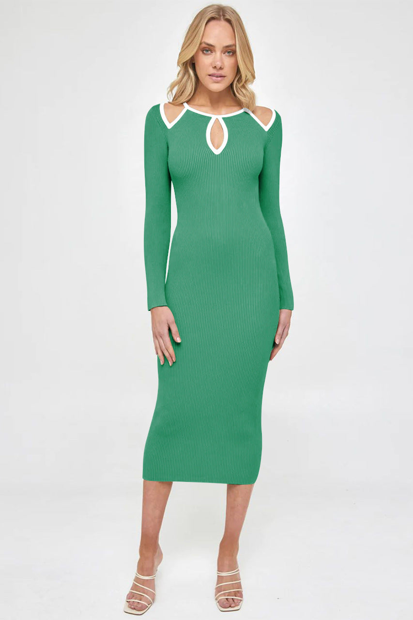 Knitted Dress Autumn Female Design Sense Of Temperament Ribbed Slim Long Sleeve Skirt Sexy Package Hip Skirt