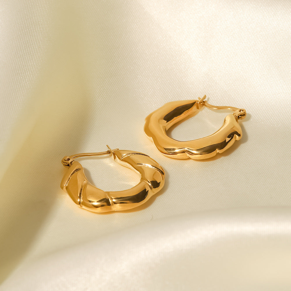 5pcs Irregular Smooth 18K Gold Plated Stainless Steel Ring Earrings Women's Classic Fashion All-Match Earrings Jewelry