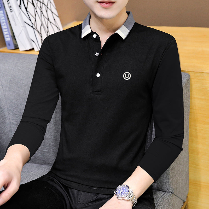 Autumn Cotton Men's Long Sleeve T-Shirt Men's Polo Shirt Casual Lapel Business Men's Clothing Base Shirt