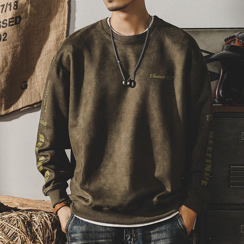 Heavy Retro Hoodie Men Spring And Autumn Fashion Loose Large Size Suede Clothes Top
