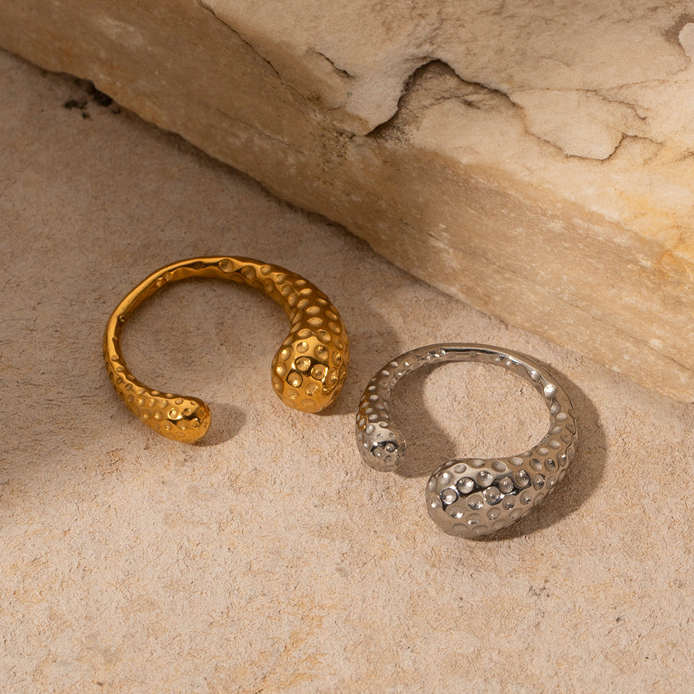 5pcs Titanium Steel Ring 18K Gold Stainless Steel Hammer Pattern Asymmetrical Open Ring Fashion Ring