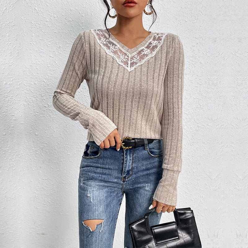 Autumn New Women's Solid Color Long Sleeve V-Neck Sweater