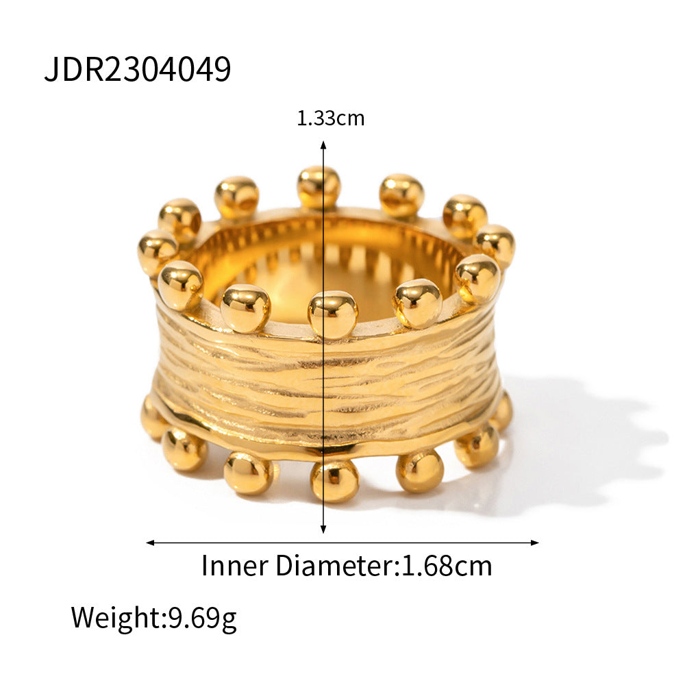 5pcs Fashion 18K Gold Stainless Steel Pleated Wood Grain Ring Does Not Fade Jewelry