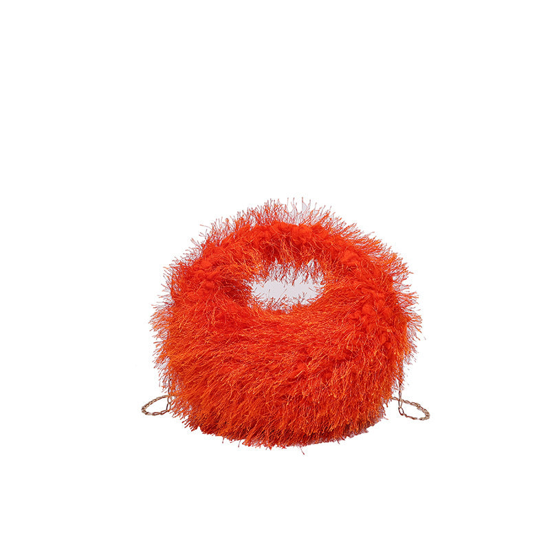 Autumn and Winter Simple Fringe Plush Small Round Handbag