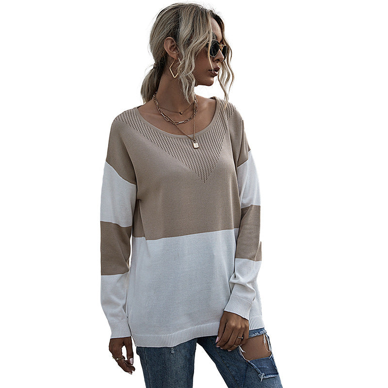 Loose Round Neck Bottom Perspective Mesh Knit Sweater Women Casual Autumn