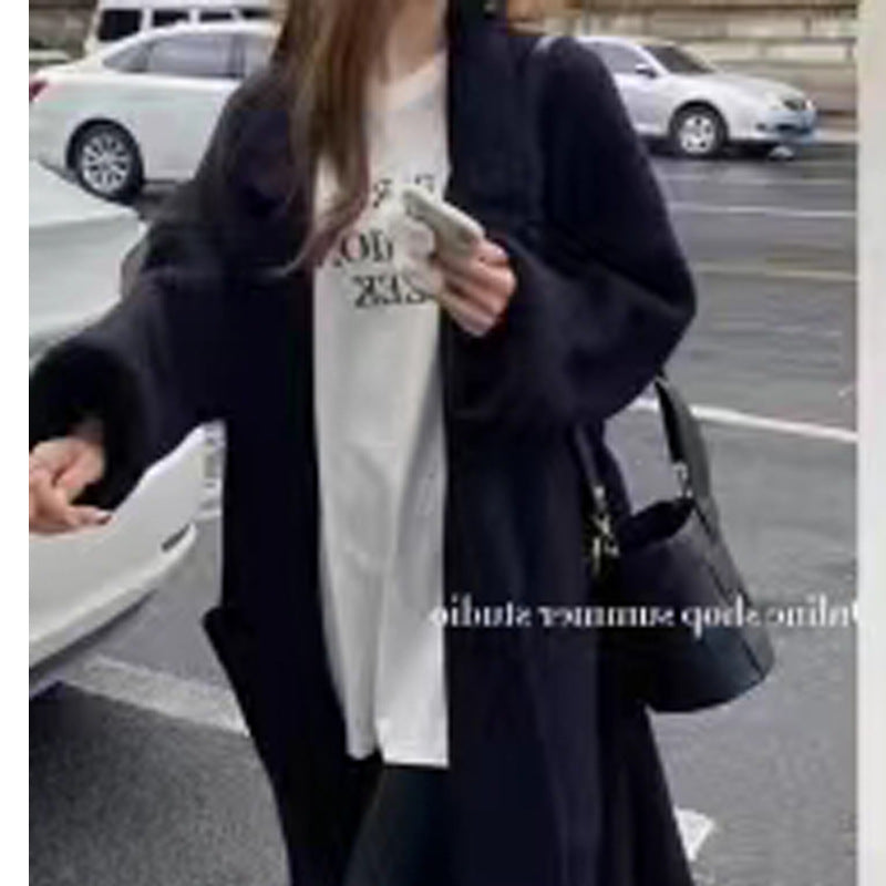 Style Suit Collar Knitted Cardigan New Autumn And Winter New Long Loose Sweater Large Size Coat