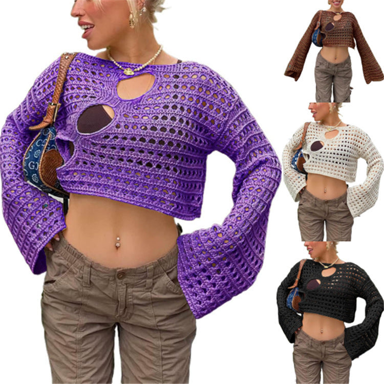 Summer New Spice Girl Style Fashion Sexy Irregular Hollowed Out Knitted Smock