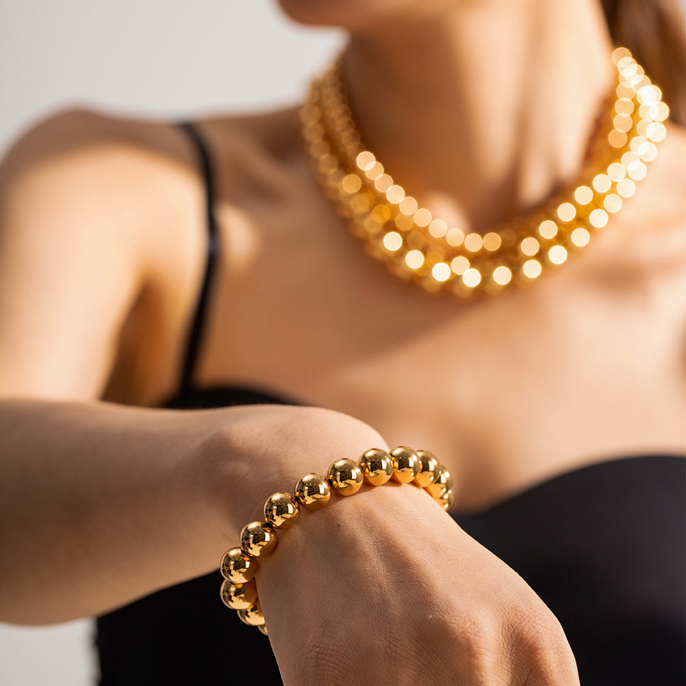 5pcs Fashion Popular 18K Gold Copper Bead Elastic 8Mm Non-Fading Necklace Jewelry