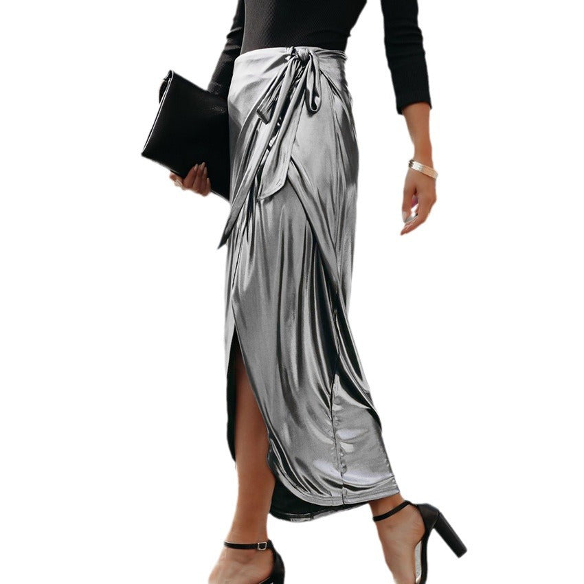 Autumn/Winter Fashion Advanced Sense Dark Grey Mid-Waist Slim Skirt Long Commuter Strappy Ankle-Length Dress