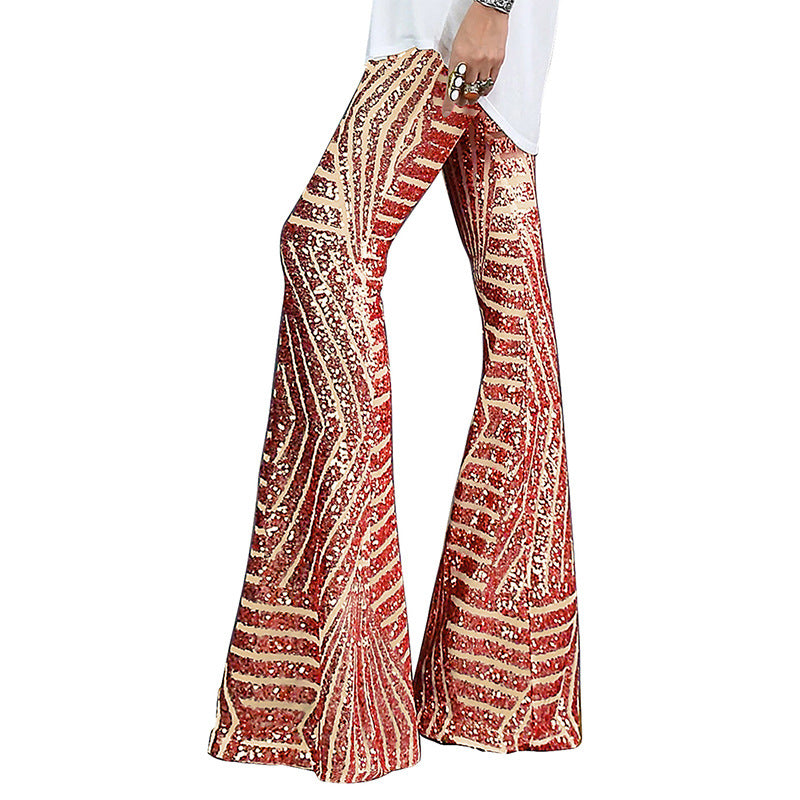 Summer New Fashion Trend Sequin Casual Pants Women High Waist Loose Straight Leg Trousers Women