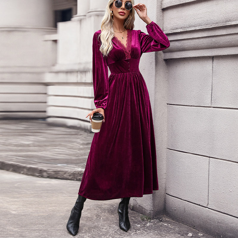 Autumn And Winter New Women's Dress Velvet Knit Dress Long Skirt