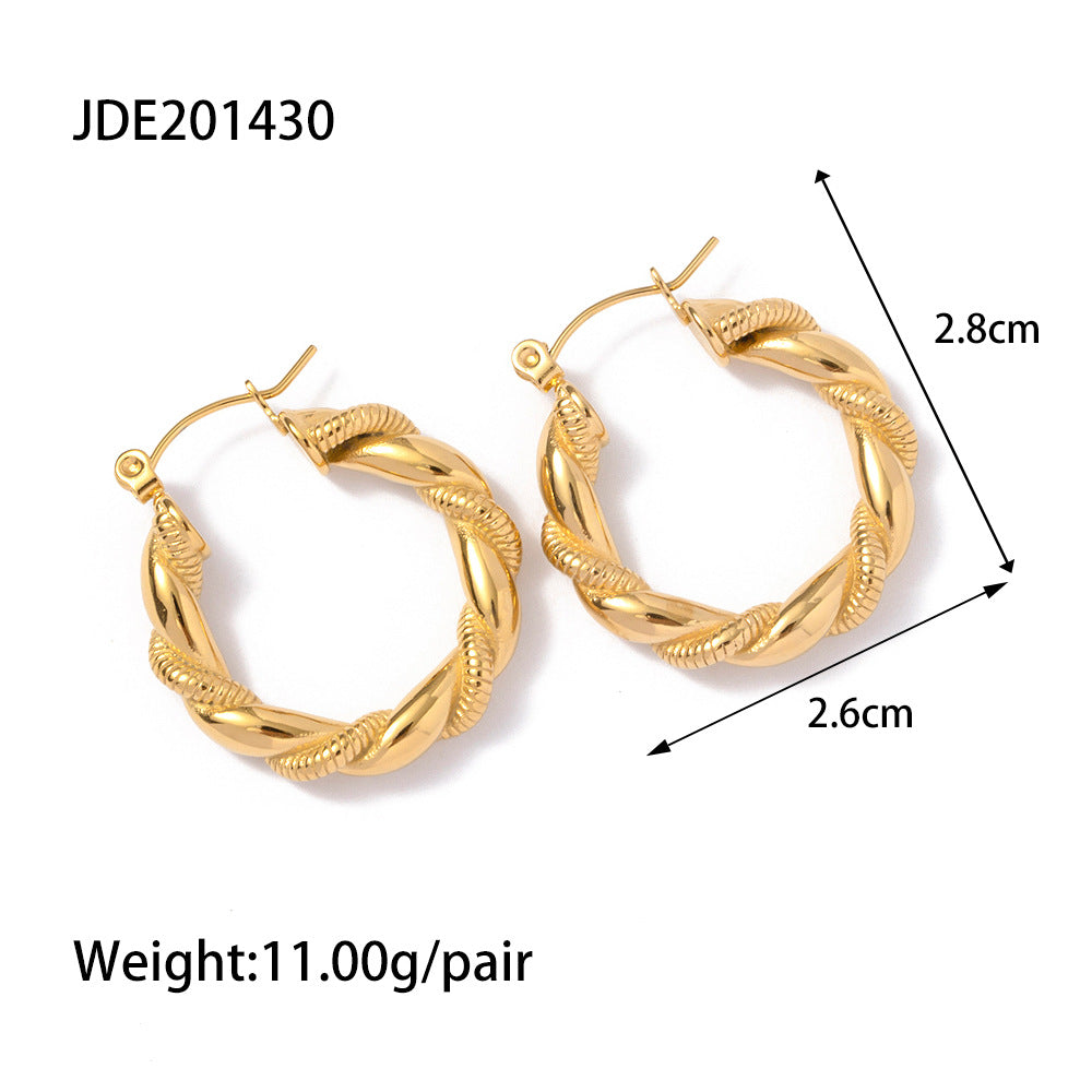 5pcs Fashion Style 18K Gold-Plated Titanium Steel Niche Earrings Stainless Steel Gold And Silver Splicing Geometric Earrings For Women