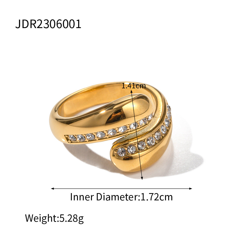 5pcs Single Ring 18K Gold Zircon Drop Open Ring Titanium Steel Ring Ring For Women