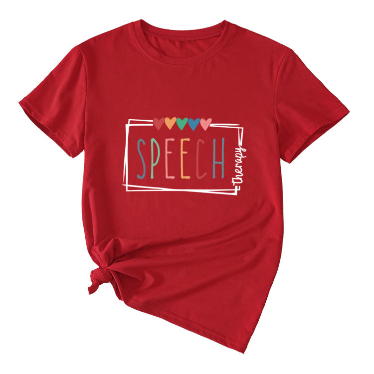 Women's Casual Crew-Neck T-Shirt Speech Therapy Loose Short Sleeves