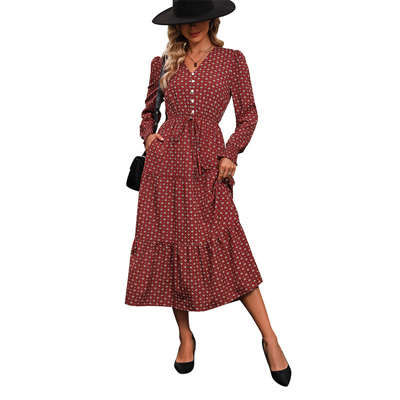 New Fashion Women Long-Sleeved Printed Autumn Dress