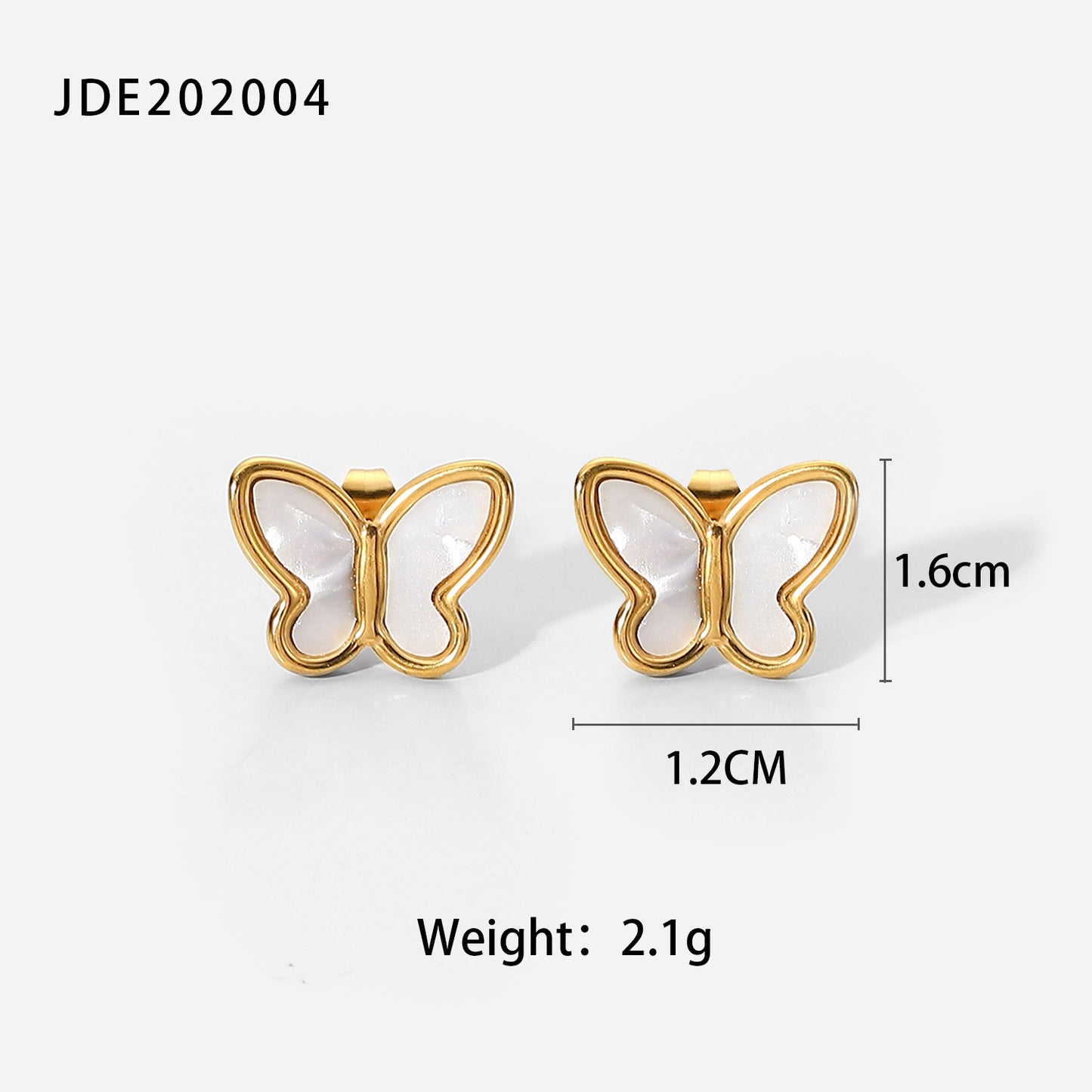 5pcs 18K Gold Natural White Shell Butterfly Shape Simple Stud Earrings 14K Gold White Shell Butterfly Gold Chain Stainless Steel Necklace