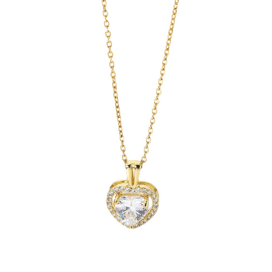 5pcs Exquisite Women's Wedding Jewelry Stainless Steel Gold Large Single Shiny Crystal Heart Pendant Engagement Necklace For Women