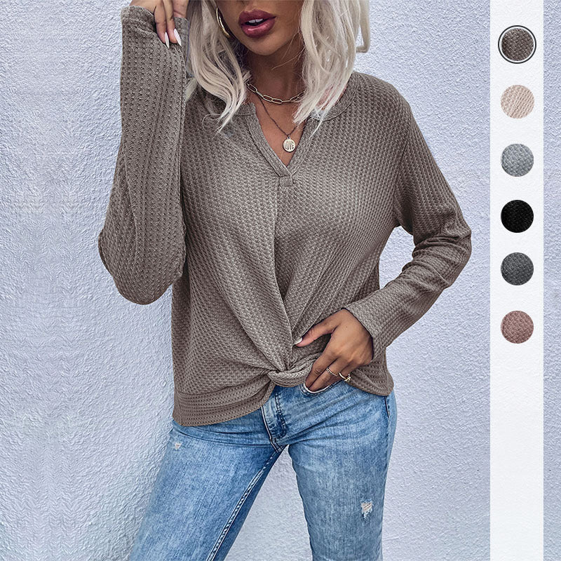 Autumn New Waffle Knot Thin Solid Color Bottom Knitwear
