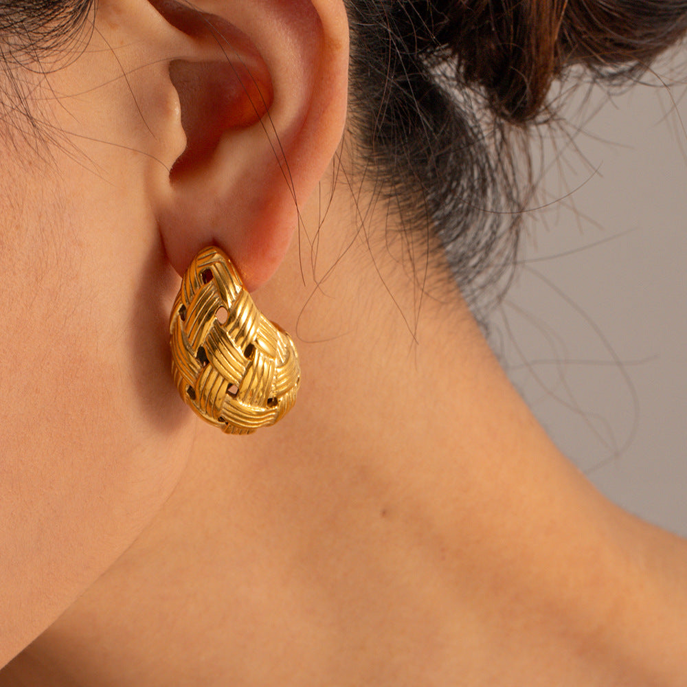 5pcs Women's 18K Gold Stainless Steel Braided Texture Drop Earrings Titanium Steel Gold Earrings