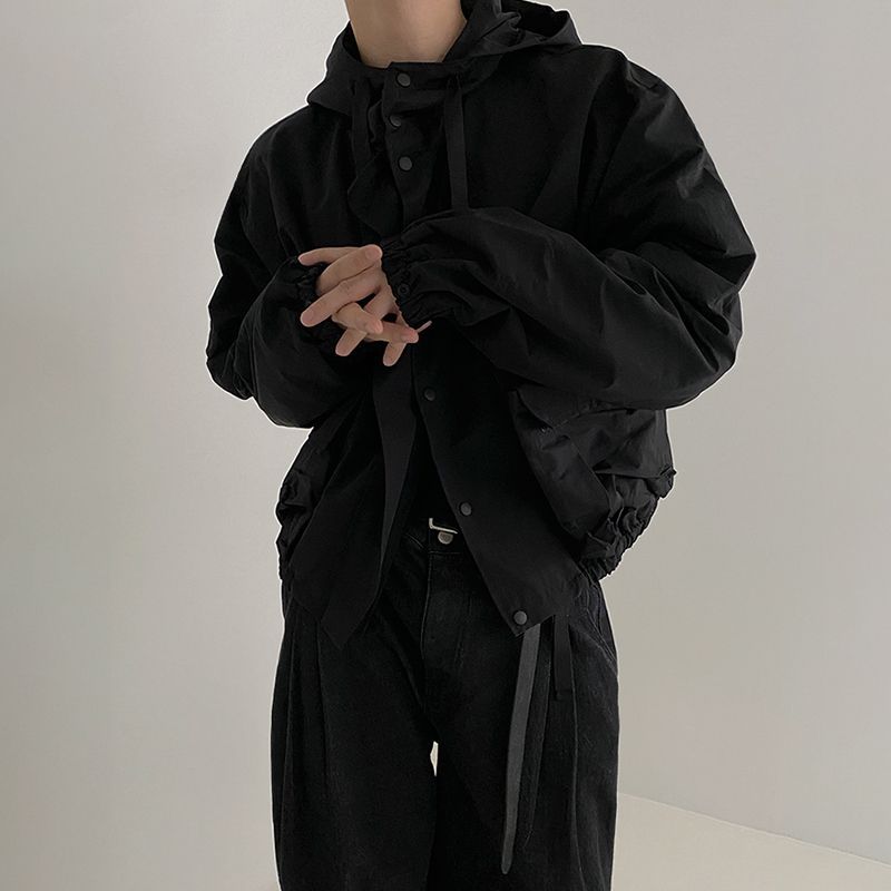 Stand-Up Collar Pilot Hooded Jacket Men's Spring Loose Trend Casual Cargo Jacket Top