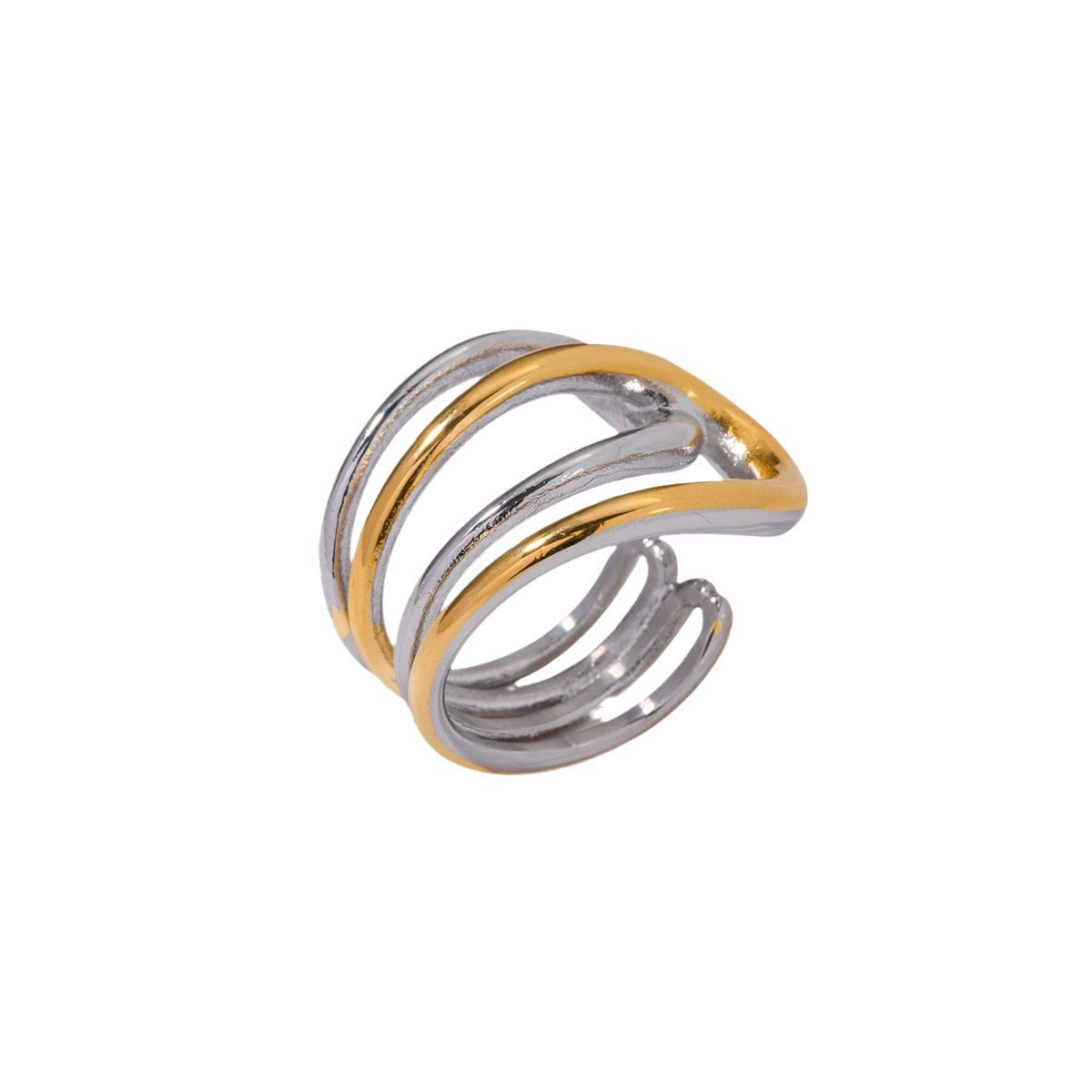 5pcs New Ring 18K Gold Stainless Steel Simple Gold And Silver Matching Open Ring Jewelry For Women