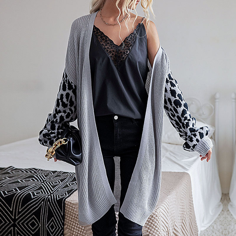 Autumn And Winter Women's Knitwear Leopard Cardigan Sweater Coat