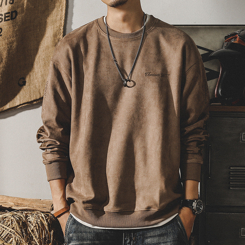 Heavy Retro Hoodie Men Spring And Autumn Fashion Loose Large Size Suede Clothes Top