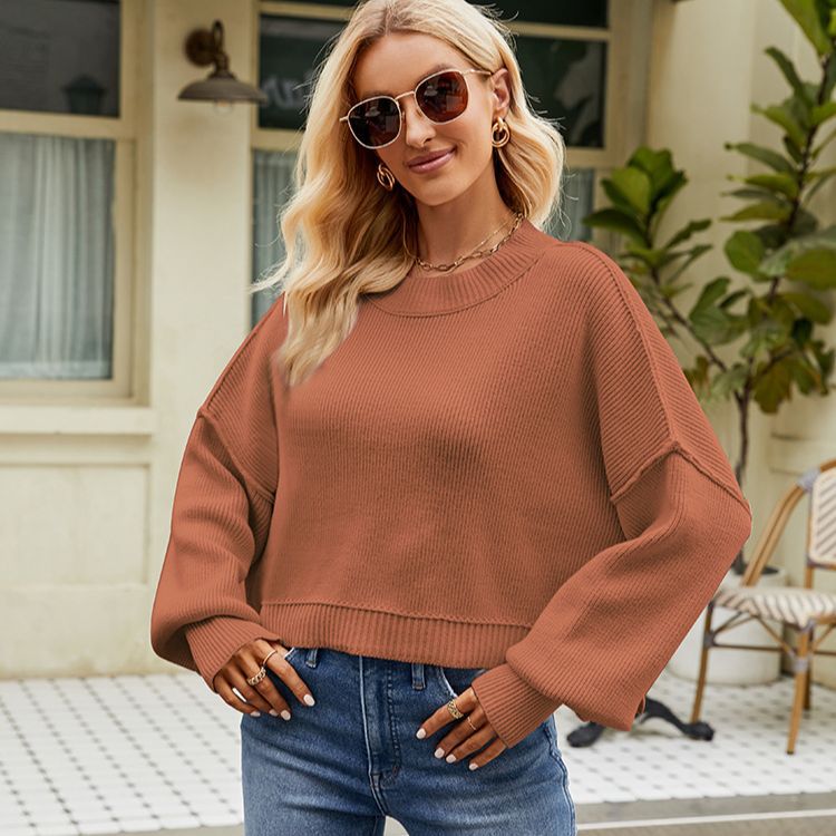 Women's New Autumn And Winter New Loose Short Pullover Sweater Fashion Long-Sleeved Round Neck Sweater